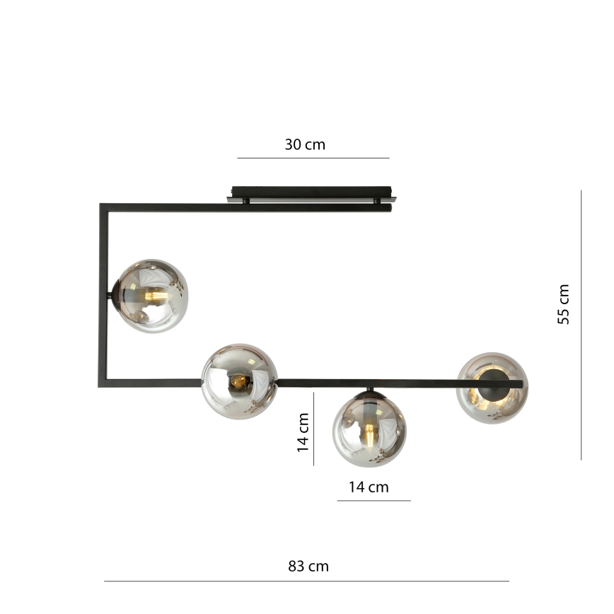 Csillár rúdon SOMA 4xE14/10W/230V fekete/szürke