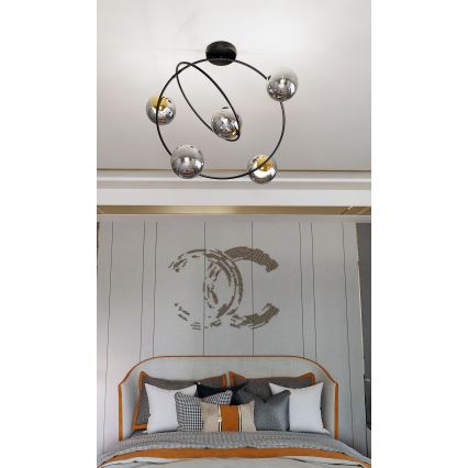 Csillár rúdon STARDOM 5xE14/10W/230V fekete/szürke