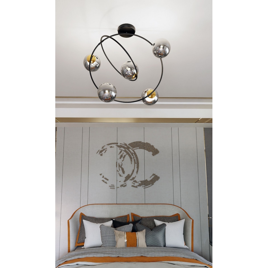 Csillár rúdon STARDOM 5xE14/10W/230V fekete/szürke