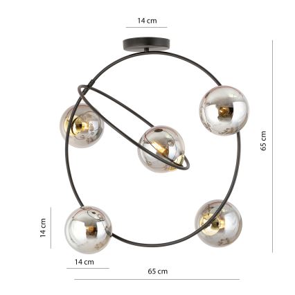 Csillár rúdon STARDOM 5xE14/10W/230V fekete/szürke