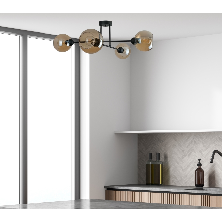 Csillár rúdon VASCO 4xE27/60W/230V fekete/füstös bézs