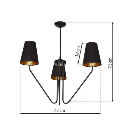Csillár rúdon VICTORIA 3xE27/60W/230V fekete