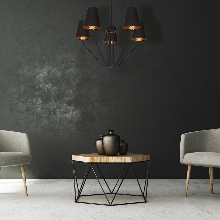 Csillár rúdon VICTORIA 5xE27/60W/230V fekete