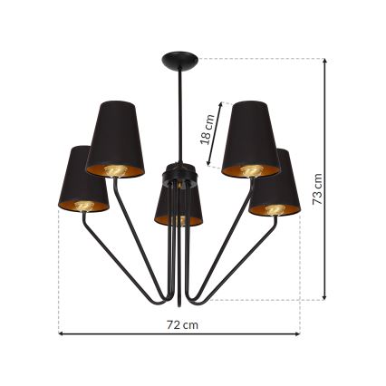 Csillár rúdon VICTORIA 5xE27/60W/230V fekete
