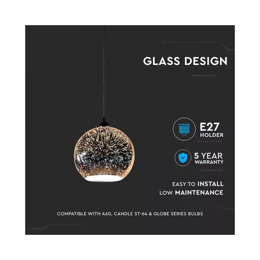 Csillár zsinóron 3D 1xE27/60W/230V