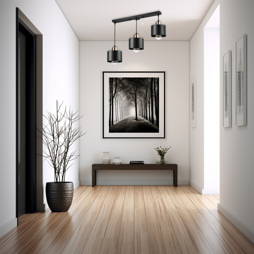 Csillár zsinóron 3xE27/35W/230V fekete/arany