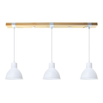 Csillár zsinóron 3xE27/40W/230V bükkfa/fehér