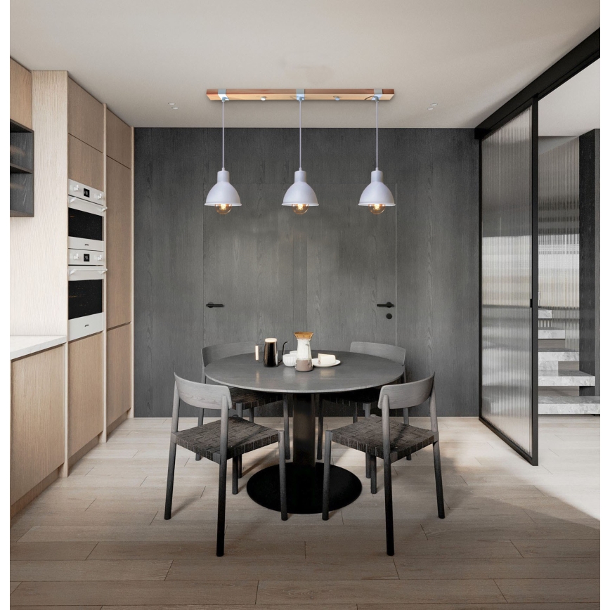 Csillár zsinóron 3xE27/40W/230V bükkfa/fehér