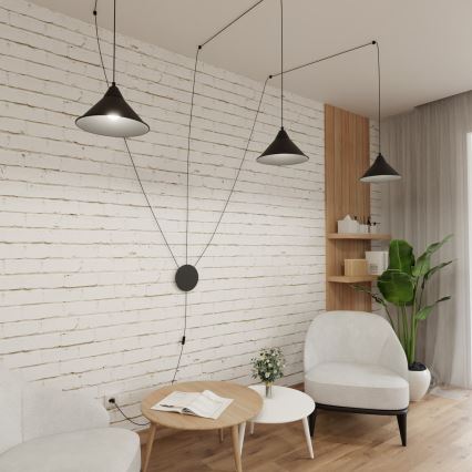 Csillár zsinóron ABRAMO 3xE27/15W/230V fekete