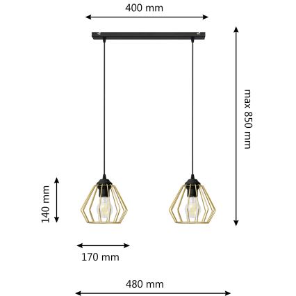 Csillár zsinóron AGAT 2xE27/15W/230V arany/fekete
