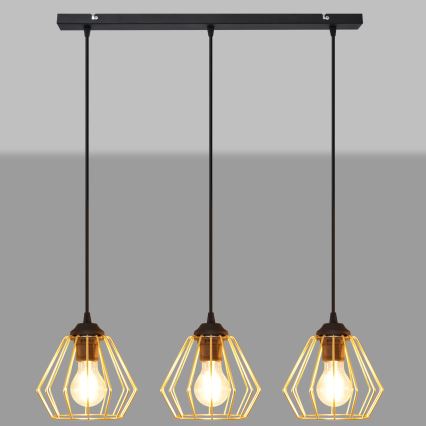 Csillár zsinóron AGAT 3xE27/15W/230V arany/fekete