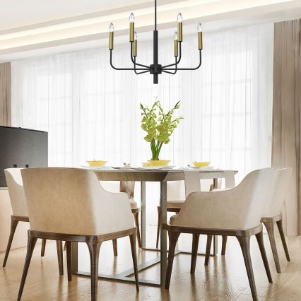 Csillár zsinóron AKASYA 8xE14/15W/230V fekete/arany