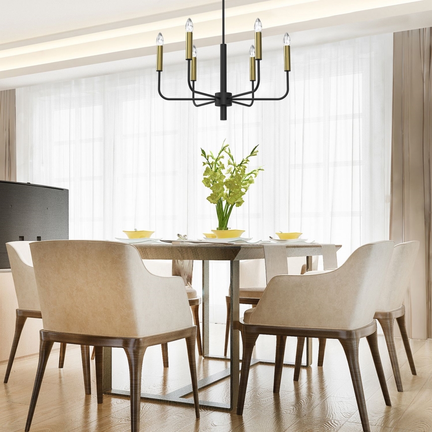 Csillár zsinóron AKASYA 8xE14/15W/230V fekete/arany