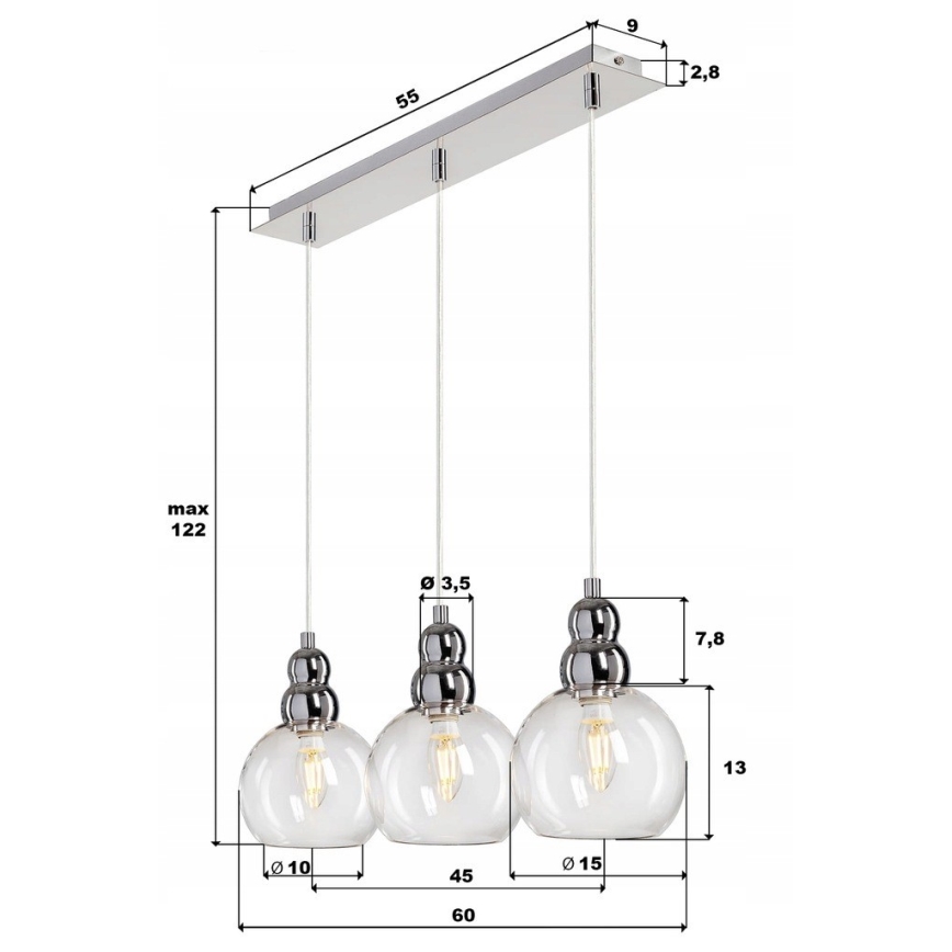 Csillár zsinóron AKSO 3xE14/40W/230V ezüst