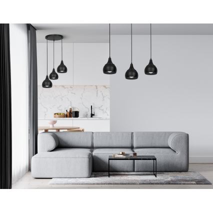 Csillár zsinóron AKTAN 3xE27/60W/230V fekete kerek