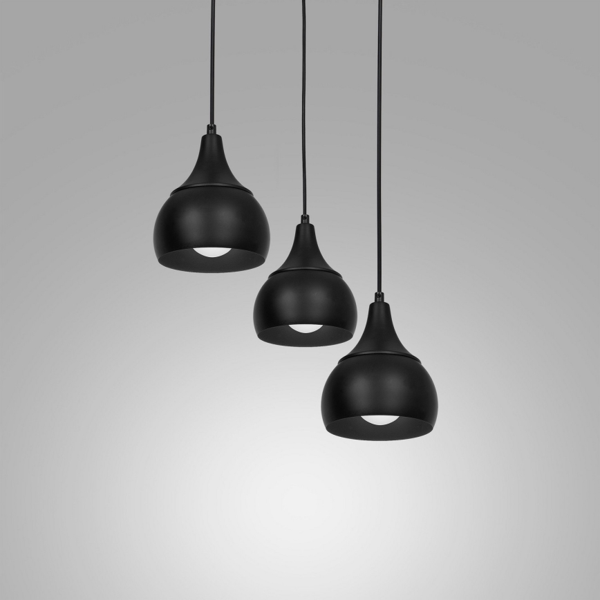 Csillár zsinóron AKTAN 3xE27/60W/230V fekete kerek