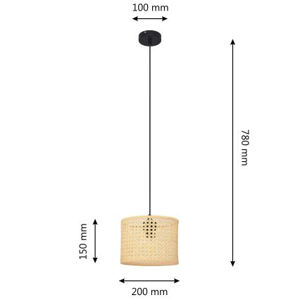 Csillár zsinóron ALBA 1xE27/15W/230V á. 20 cm rattan/fekete