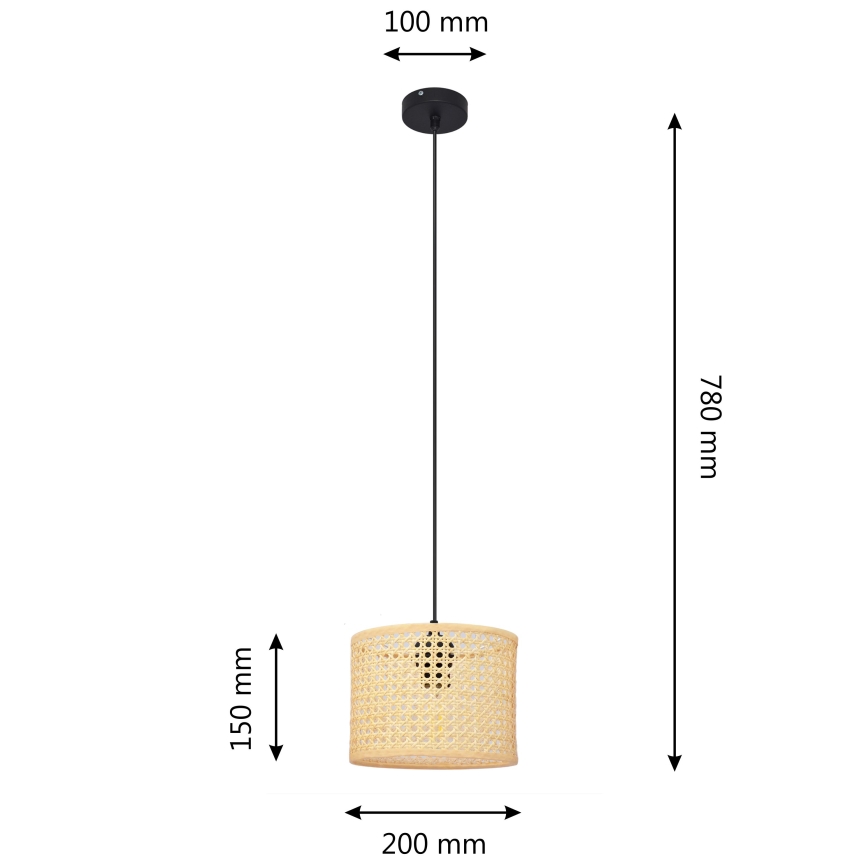 Csillár zsinóron ALBA 1xE27/15W/230V á. 20 cm rattan/fekete