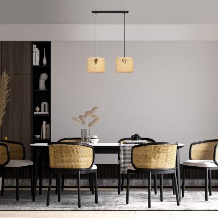 Csillár zsinóron ALBA 2xE27/15W/230V rattan/fekete