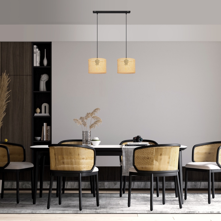 Csillár zsinóron ALBA 2xE27/15W/230V rattan/fekete