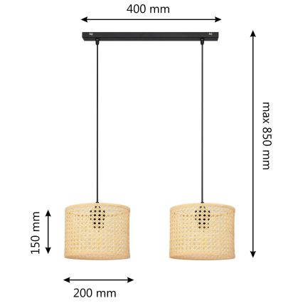 Csillár zsinóron ALBA 2xE27/15W/230V rattan/fekete