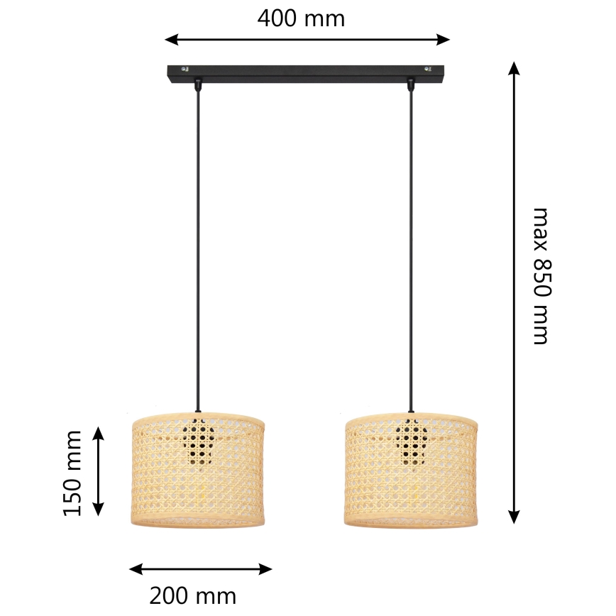 Csillár zsinóron ALBA 2xE27/15W/230V rattan/fekete