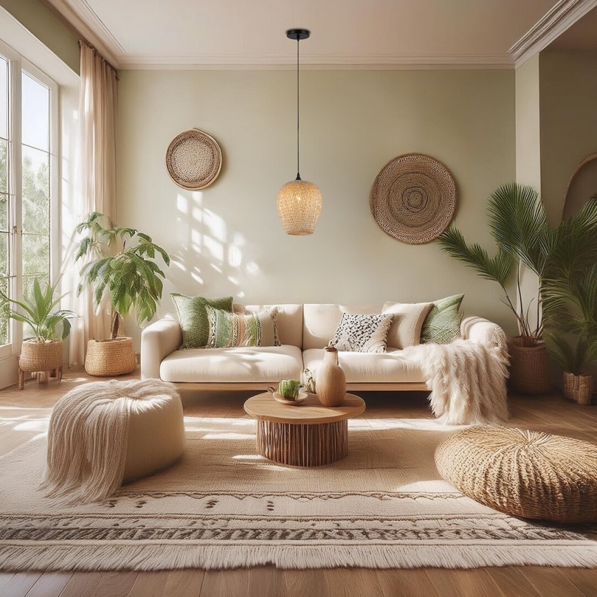 Csillár zsinóron ALMA 1xE27/60W/230V átm. 23 cm bambusz