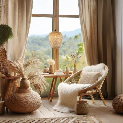 Csillár zsinóron ALMA 1xE27/60W/230V átm. 23 cm bambusz