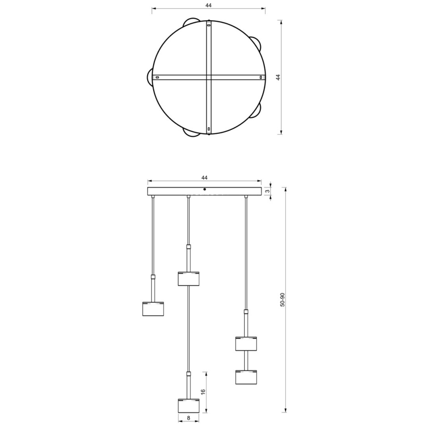 Csillár zsinóron ARENA 5xGX53/11W/230V fekete/fényezett króm