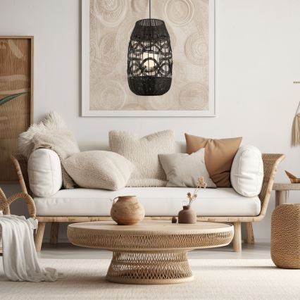 Csillár zsinóron ARONA 1xG9/9W/230V átm. 40 cm rattan/fekete