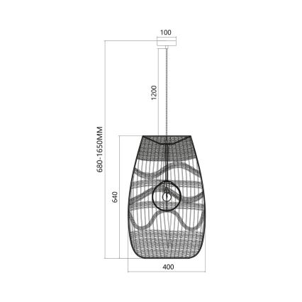 Csillár zsinóron ARONA 1xG9/9W/230V átm. 40 cm rattan/fekete