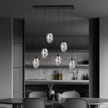 Csillár zsinóron ASTRAL 6xE14/10W/230V fekete/füstös