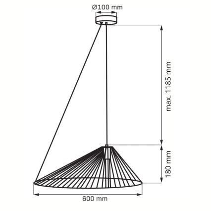 Csillár zsinóron AURORA 1xE27/20W/230V átm. 60 cm fekete