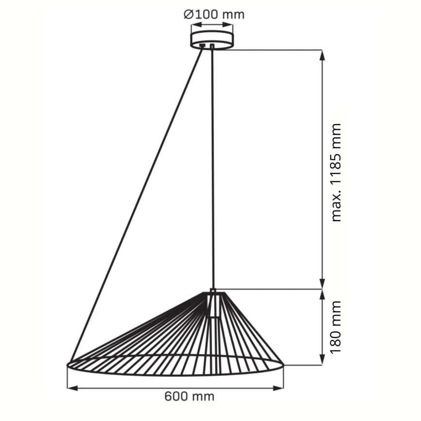 Csillár zsinóron AURORA 1xE27/20W/230V átm. 60 cm fekete