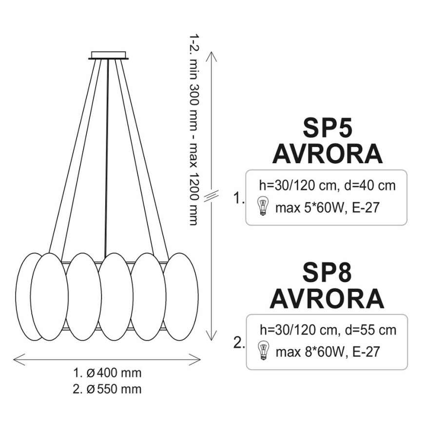 Csillár zsinóron AURORA 8xE27/60W/230V