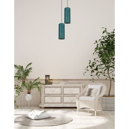 Csillár zsinóron AVALO 2xE27/60W/230V á. 20 cm türkiz/arany