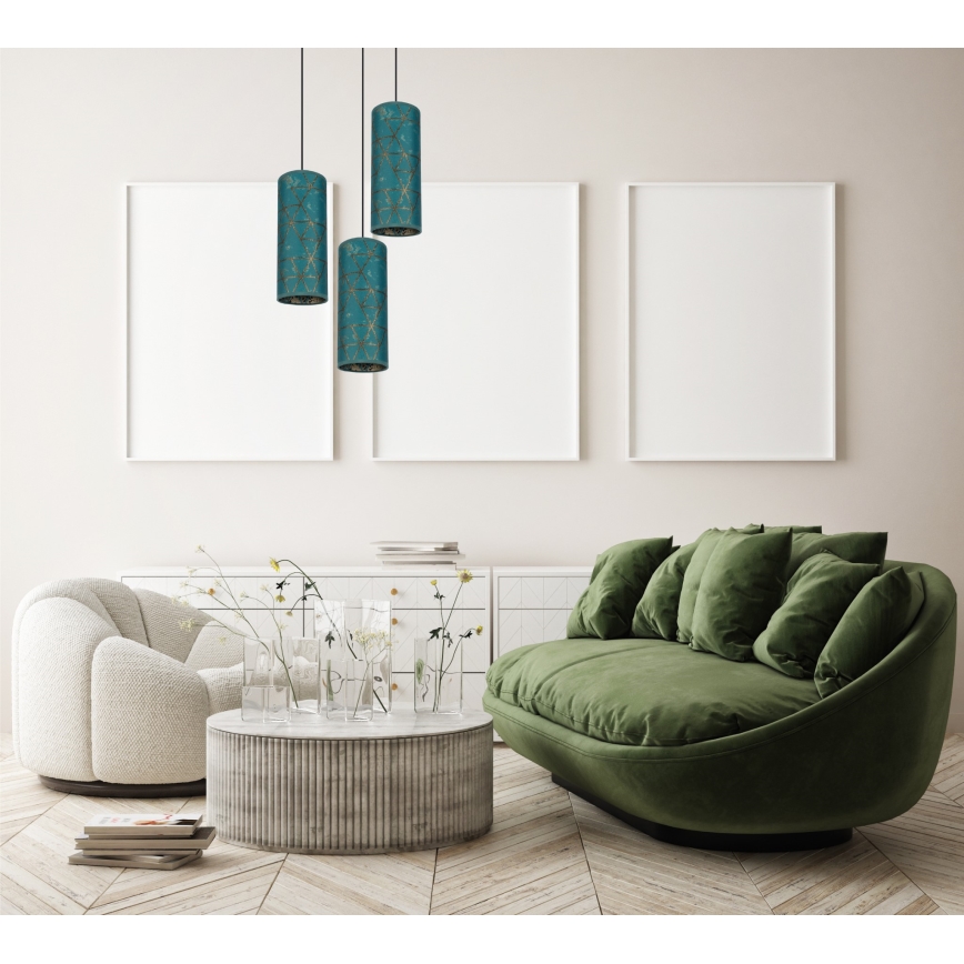 Csillár zsinóron AVALO 3xE27/60W/230V á. 35 cm türkiz/arany