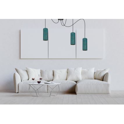 Csillár zsinóron AVALO 3xE27/60W/230V pók türkiz/arany