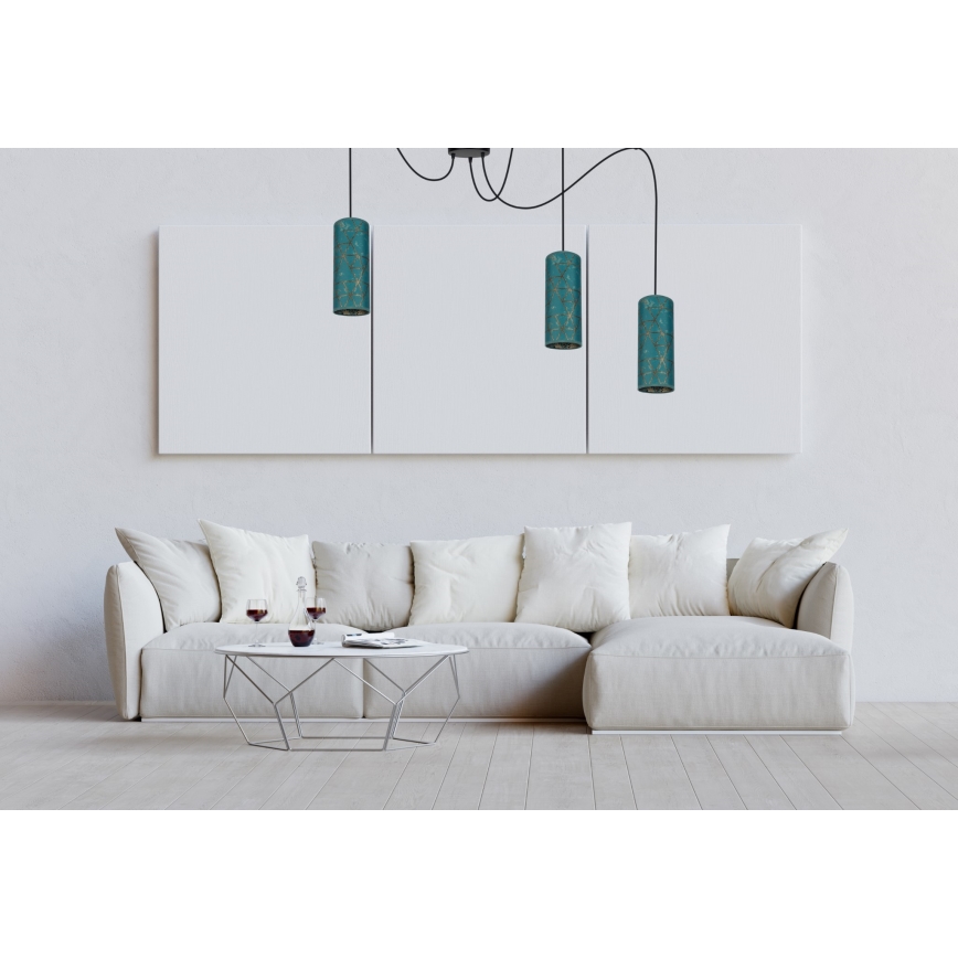 Csillár zsinóron AVALO 3xE27/60W/230V pók türkiz/arany