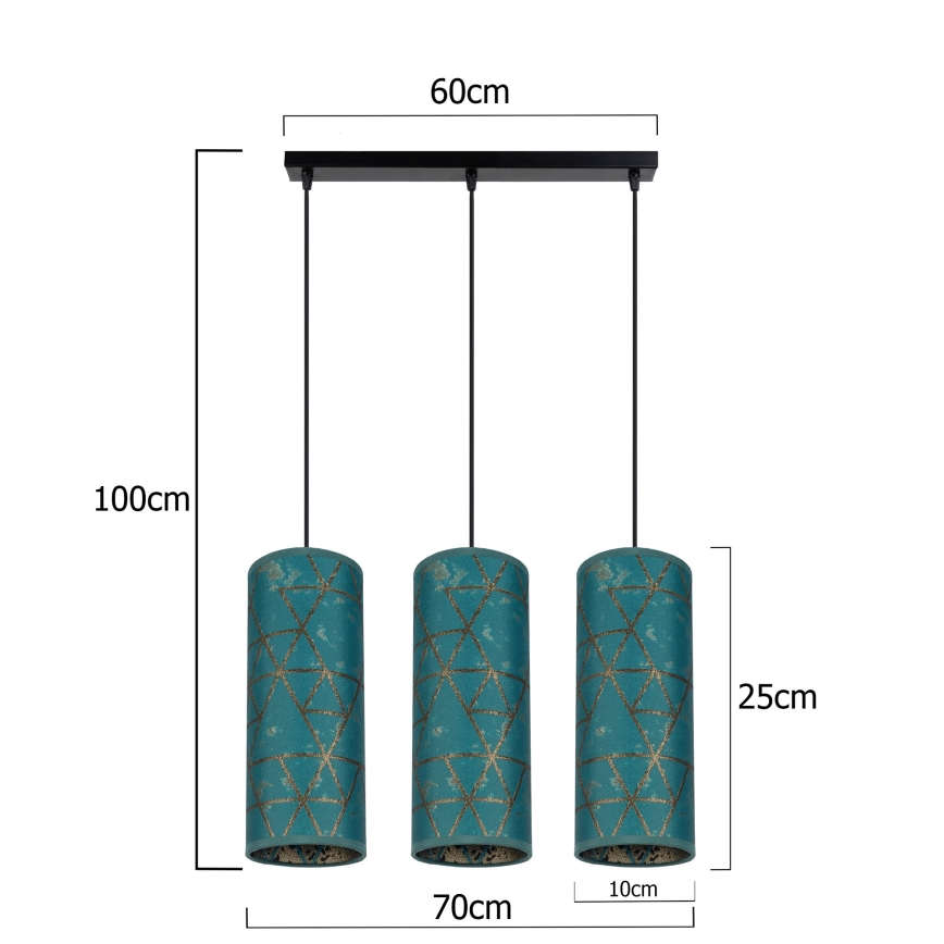 Csillár zsinóron AVALO 3xE27/60W/230V türkiz/arany