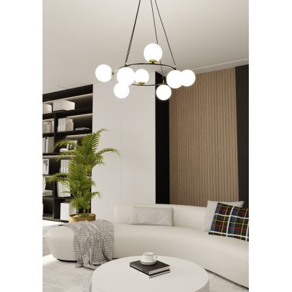 Csillár zsinóron AZURA 8xE14/10W/230V fekete/fehér