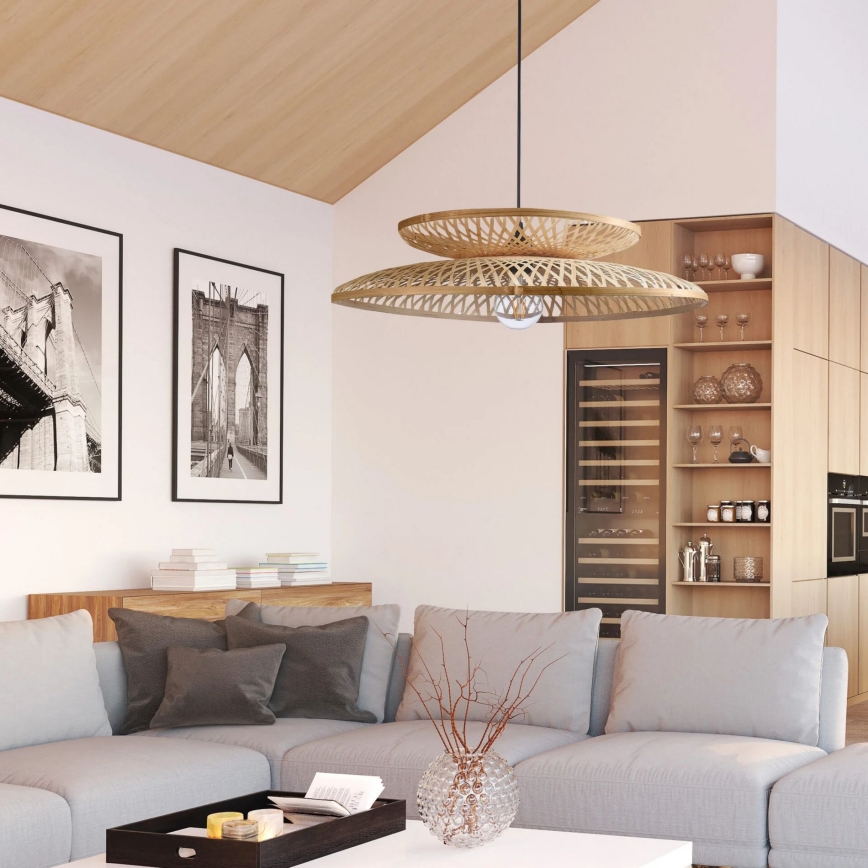 Csillár zsinóron BALI 1xE27/20W/230V átm. 60 cm bambusz