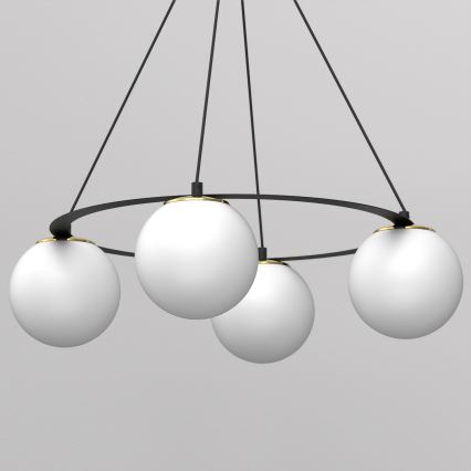 Csillár zsinóron BALLO 4xE27/15W/230V fekete/fehér