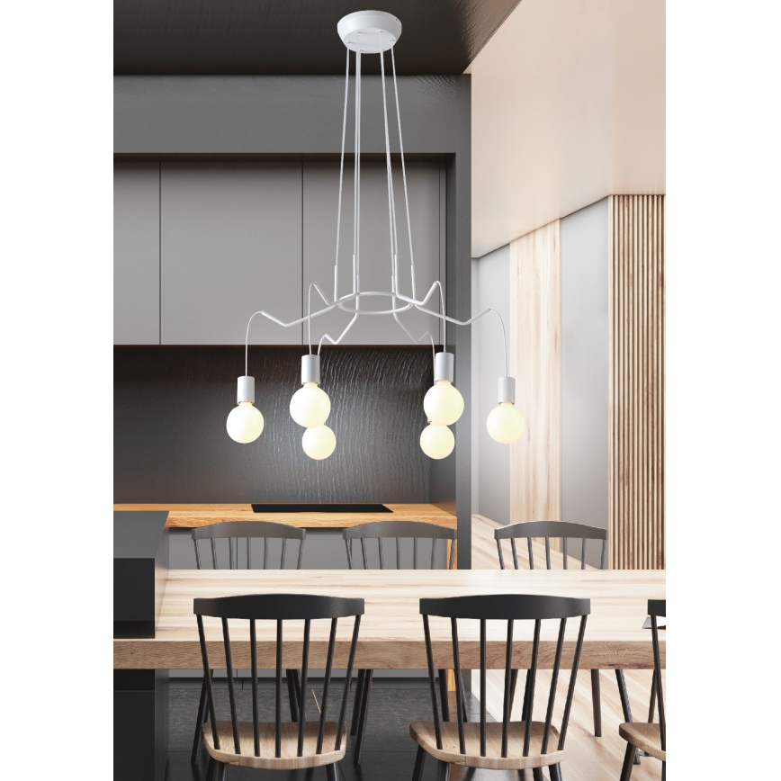 Csillár zsinóron BASSO 6xE27/40W/230V fehér