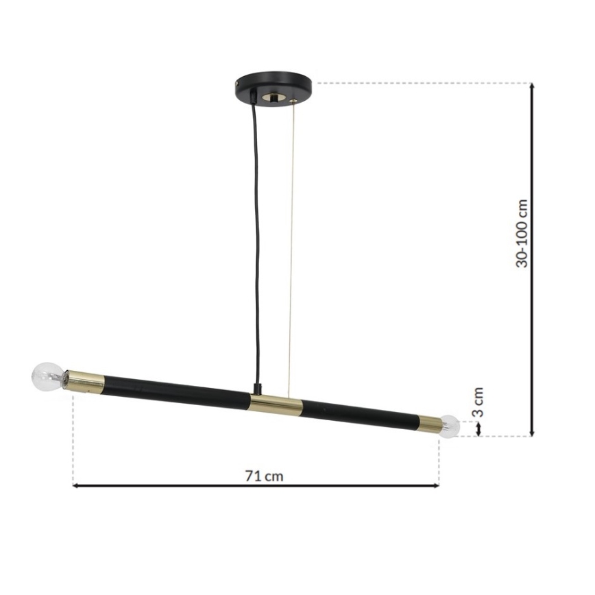 Csillár zsinóron BASTONE 2xE14/40W/230V fekete/arany