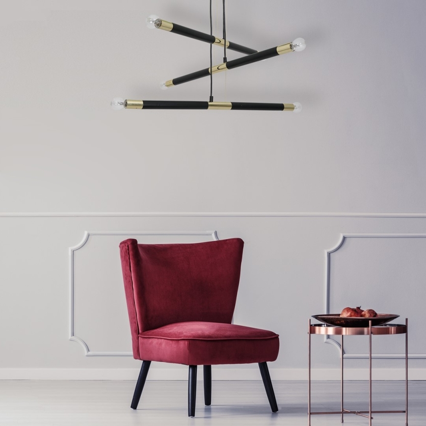 Csillár zsinóron BASTONE 6xE14/40W/230V fekete/arany