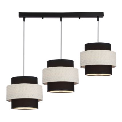 Csillár zsinóron BENTA 3xE27/40W/230V fekete/krémes