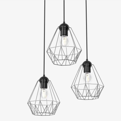 Csillár zsinóron BERGEN 3xE27/60W/230V fekete/fényes króm