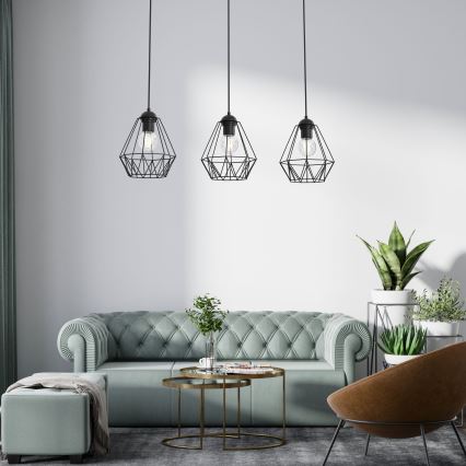 Csillár zsinóron BERGEN 3xE27/60W/230V fekete