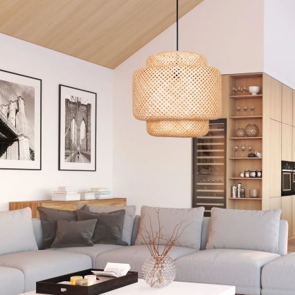 Csillár zsinóron BERTA 1xE27/20W/230V átm. 50 cm bambusz